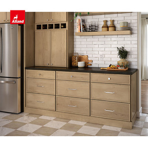 AllandCabinet Armoire de cuisine moderne en érable teinté avec îlot de comptoir en pierre de quartz <span class=keywords><strong>noir</strong></span> et portes à panneau mince Shaker - Product Image 4