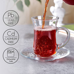 Juego de Tazas y Platos de Té <span class=keywords><strong>Turcos</strong></span> Modernos, 6 Piezas de 4.9 oz (145 cc), Tazas de Té de Vidrio Transparente con Asa y 6 Platos de Vidrio - Product Image 5