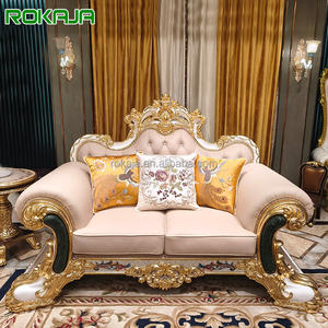फ्रेंच महल-शैली सोफे यूरोपीय विला लिविंग रूम प्राकृतिक खोल सोफे उच्च अंत ठोस लकड़ी नक्काशी वास्तविक चमड़े के सोफे सेट - Product Image 1