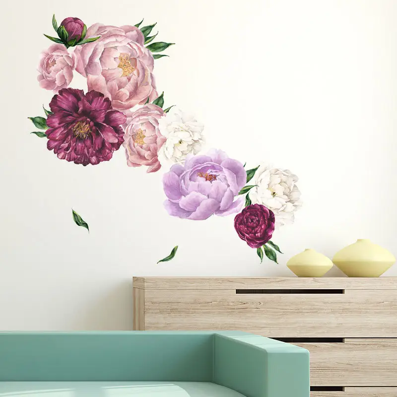 Rich and elegant peony removable wedding room living room bedroom sofa dining room background wall stickers wholesale FX64086