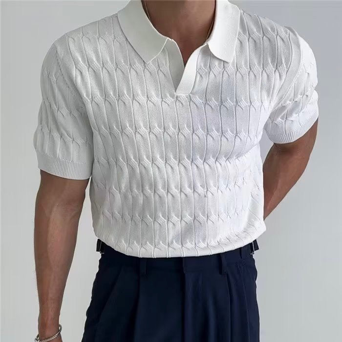 2026 New lb Summer Men's Knit Short Sleeve Polo Shirt Sweater Slim Solid Color Casual Lapel Half Sleeve Knitted T Shirt on Top
