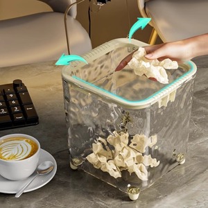 ถังขยะตั้งโต๊ะสำหรับหอพักนักเรียนสุดหรู พลาสติกทรงสี่เหลี่ยม ลายคลื่นน้ำ ฝาเปิดแบบกดยืดหยุ่น ใช้ในห้องนั่งเล่น ใส่ของจุกจิก ซาร่า - Product Image 3
