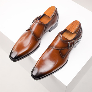 รองเท้าหนังสีน้ำตาลแบบ Monk Strap สำหรับผู้ชาย ยี่ห้อ IStapromo พร้อมหัวเข็มขัด สวมใส่สบาย เหมาะสำหรับงานทางการ งานเลี้ยง และใส่ทำงานในออฟฟิศ - Product Image 4