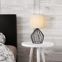 Lampe de table vintage minimaliste moderne noire avec base creuse, abat-jour en tissu de lin, métal, pour chambre à coucher, salon, chambre d'enfant