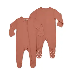 Mono de bambú con reposapiés y cremallera para bebé, servicio personalizado de una sola pieza, Unisex, sudadera, ropa de bebé Neutral