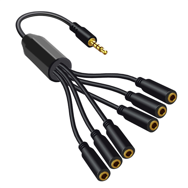 3.5mm Earphone Spliter Audio Jack Extender 1 to 6 Ports Aux Cable Earphone Mic Audio Adapter for Phone Headset Splitter Cable