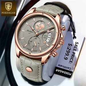 POEDAGAR 989, relojes para hombre, reloj de lujo a la moda, cronógrafo, reloj de pulsera de cuarzo de cuero, reloj deportivo informal luminoso resistente al agua para hombre - Product Image 1