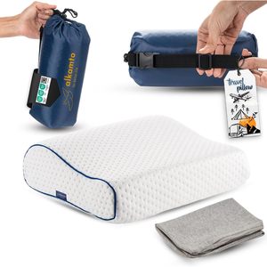 Oreiller de voyage Alkamto en mousse à mémoire de forme, rectangulaire, ergonomique, soutien du cou, portable avec sac - Product Image 1
