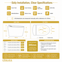 WC intelligent avec chasse automatique, bidet électrique, télécommande, cuvette allongée, double chasse, fixation au sol, drainage en S