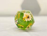Jeu de dés en résine verte à motifs floraux, 7 pièces, dés de jeu polyédriques avec numérotation dorée pour jeux de société de rôle sur table