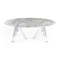 Table ovale durable en marbre Arabescato avec base transparente 230x115cm, mobilier de salon, modèle OVAL03
