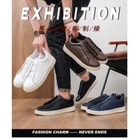 Sepatu Pria Kulit PU Model Rendah Bertali, Sepatu Flat untuk Skateboard dan Mengemudi, Sneakers Pria