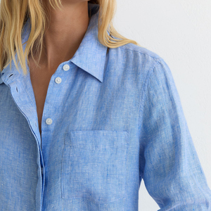<span class=keywords><strong>Camicia</strong></span> Casual Personalizzata Estiva da <span class=keywords><strong>Donna</strong></span>, Blu Mélange, con Tasca Singola, Vestibilità Rilassata, 100% <span class=keywords><strong>Lino</strong></span>, Manica Lunga, Abbottonata - Product Image 3