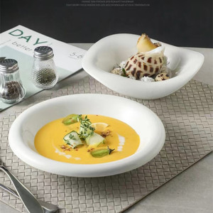 Tazón de Ensalada Irregular de Porcelana Ecológica Único para Uso en Restaurantes, Recipiente Blanco para Alimentos, Vajilla - Product Image 6