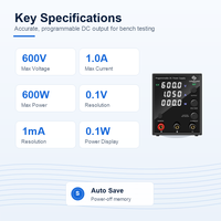 Alimentation électrique régulée en courant continu programmable et réglable, 600V, pour utilisation en laboratoire, deux interfaces de communication, entrée AC 220V.