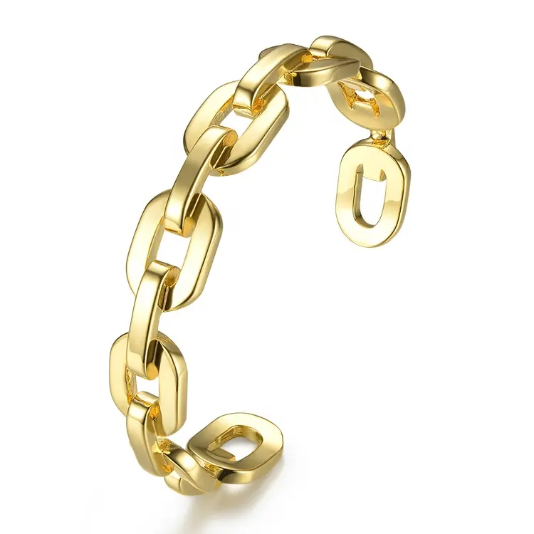 Kualitas Tinggi 18K Emas Disepuh Kuningan Perhiasan Rantai Link Besar Aksesoris Gelang Manset Disesuaikan BF182033