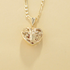 Collar con Colgante de la Virgen María con Corazón de Flor de Guadalupe, Oro de 14k, Cadena de 60cm, Joyería Religiosa - Product Image 5