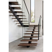 Rampe intérieure droite en bois et verre, escalier flottant moderne/escalier en bois léger led