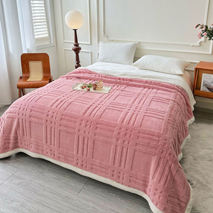 Manta Con <span class=keywords><strong>patron</strong></span> a Cuadros Grand damier Double couche Taflon Polaire bords tournés Couvertures Super king Queen Size Nap Blanket - Product Image 2