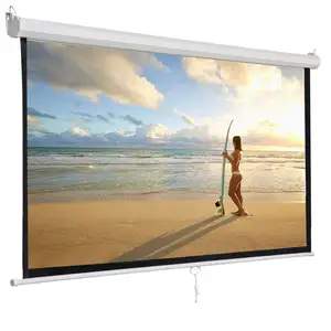 150 "4:3 Rạp Chiếu Phim Tại Nhà Màn Hình Máy Chiếu Tự Khóa Giá Rẻ Treo Tường/Trần Bằng Tay Kéo Xuống Màn Hình Chiếu