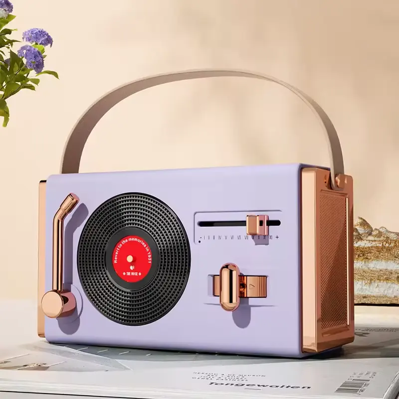 Speaker Mini portabel klasik Vintage, pengeras suara Bluetooth genggam, pemutar rekaman vinil Retro kekuatan 5W