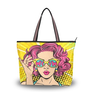 Custom Artist Girl Print Shopping Bag Woman Zipper Large Hand Shoulder Tote Bag <b>Handbags</b> - Product Image 2