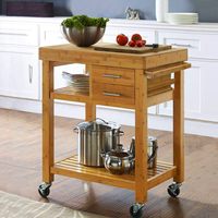 Chariot de cuisine antique en bois massif et bambou naturel, écologique, avec 2 tiroirs de rangement, mobile, pour salle à manger