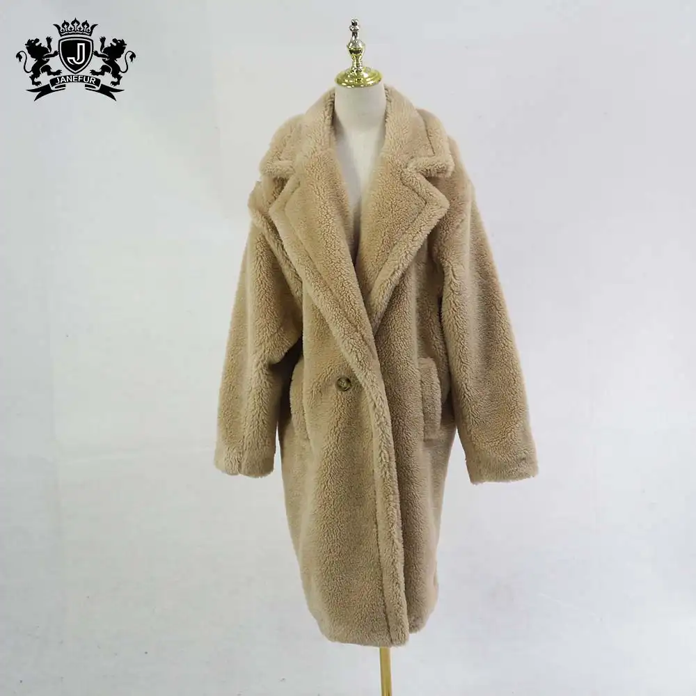 Over Knee Long Fur Coat Teddy Style Women Wool Sheep Shearing Fur Coat