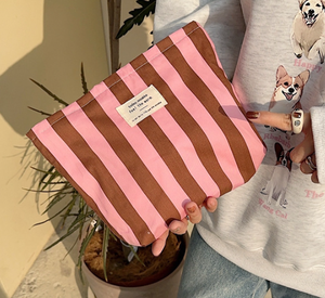 Bolsa de Cosméticos Portátil Personalizada con Rayas, Bolsa de Aseo Grande de Lona de Algodón Ecológica, Bolsa de Maquillaje - Product Image 3