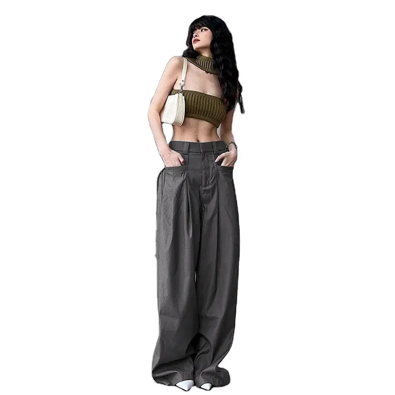 Popular Streetwear Hip Hop Stylish High Waist 100% Cotton Loose Baggy Parachute Pants Female