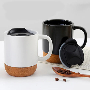 Tazza in Ceramica Ecologica con Logo Personalizzato, Base in Sughero e Coperchio Scorrevole, Mantiene le Bevande Calde/Fredde, 13oz 375ml per Caffè, Tè, Birra, Latte - Product Image 2