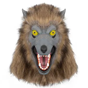 Colore marrone Costume Costume da lupo Cosplay testa intera in lattice maschere da festa animali