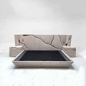 Modern Luxury <strong>Hotel</strong> Bed Set Stainless Steel Trim Bed Integrated Headboard King Size <strong>Bedframe</strong> for Boutique <strong>Hotel</strong> Project - Product Image 3