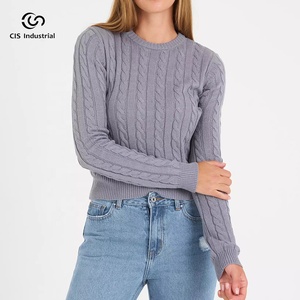 Suéter Básico de Lana de Alta Calidad para <span class=keywords><strong>Mujer</strong></span>, Cuello Redondo, Tejido Trenzado, Estilo Casual Urbano, con Logotipo Frontal, para Otoño e Invierno - Product Image 5