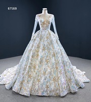 Feishiluo luxe ivoire robe de bal robe de mariée pour les femmes col rond avec manches longues cristal fleur décorations élégante robe de mariée
