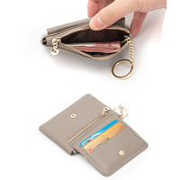 EC0258 Mini porte-monnaie porte-clés en cuir véritable petite pochette à fermeture éclair porte-clés