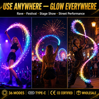 Fouet à fibres optiques LED en gros, 36 effets lumineux, rechargeable Type-C, accessoire de scène pour danse et rave, CE RoHS
