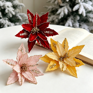 Decorazioni Floreali Natalizie all'Ingrosso a Buon Prezzo per Alberi di Natale, Fiori Natalizi Personalizzati di Alta Qualità con Glitter Fatti a Mano - Product Image 1