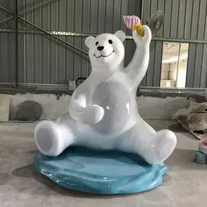 Escultura de oso blanco de dibujos animados para tienda de helados, escultura de animal de bienvenida, estatua grande
