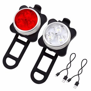 Hj 030wd ชุดไฟจักรยานไฟหน้า LED และไฟท้ายแบบชาร์จไฟได้กันน้ำ IP4 พร้อมสาย USB สำหรับการขี่จักรยาน - Product Image 1