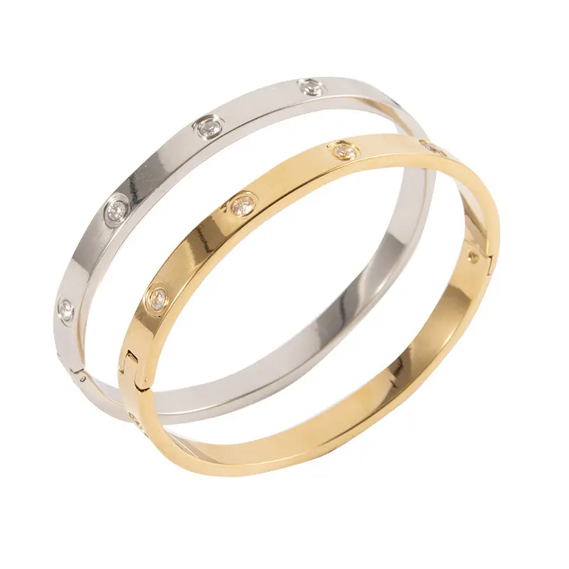 Luxury Designer Fashion Jewelry 316L Unisex Stainless Steel Gold Plated Bangle Brand Screw Bracelet Branded