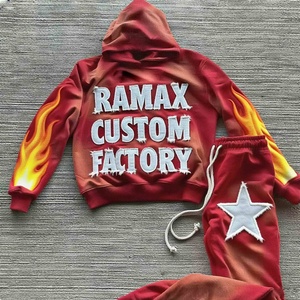 Sweat-shirts surdimensionnés en molleton épais sans cordon, personnalisés par l'usine RAMAX OEM, avec broderies épaisses, style streetwear pour hommes - Product Image 1