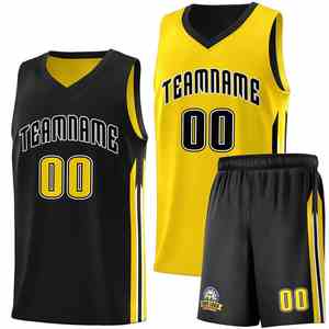 Maillots de basket-ball personnalisés pour hommes, noir et jaune, double face - Product Image 1