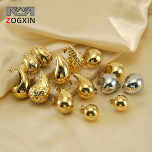 ZOGXIN Gold Teardrop Stud Earrings Geometric Design Unisex Fashion Jewelry - Product Image 1