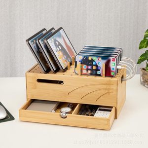 Bamboo Desktop Organizer With <b>Drawers</b> And Pegs For Office <b>Storage</b> - Product Image 2