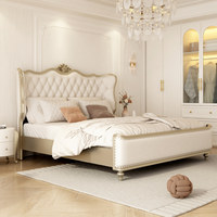 Lit mural double en bois massif de style européen avec tissu et cuir, espace de rangement, design moderne minimaliste personnalisable pour chambre principale