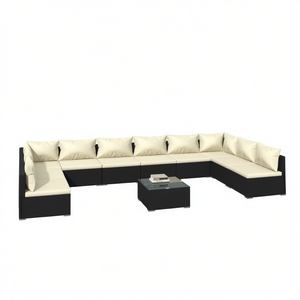 Ensemble de salon de jardin en polyrotin noir avec coussins, 10 places, mobilier d'extérieur, design contemporain et moderne - Product Image 1