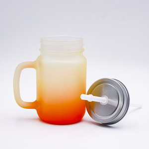 Venta al por mayor 450mL bebida fría uso a granel Color vidrio Mason Jar sublimación bebida taza tarros taza con asa tapa y pajita - Product Image 6