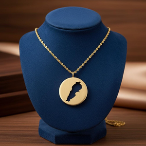 Collier Carte <span class=keywords><strong>du</strong></span> <span class=keywords><strong>Liban</strong></span> en Acier Inoxydable Plaqué Or 18K, Pendentif Rond Contour 24mm, Bijoux en Or pour Femmes et Hommes, Fabrication OEM ODM - Product Image 2