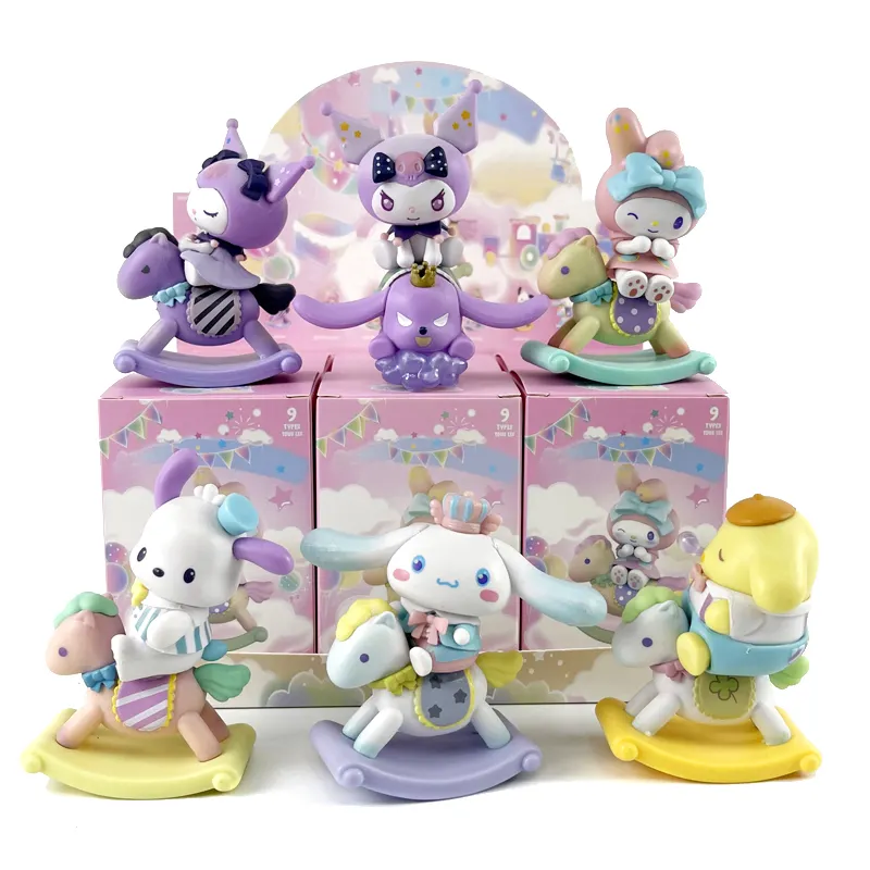 En gros 6 pièces/ensemble figurines porte-bonheur dessin animé pvc mignon surprise hobbyhorse mélodie kuromi boîte aveugle jouets pour la décoration